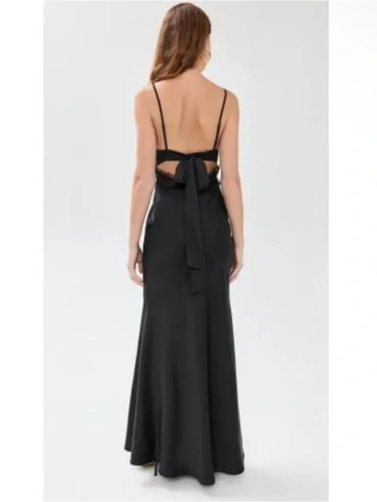 For Love & Lemons Val Heart Cup Dot Tulle Ruffle Satin Black Maxi Dress NEW - Picture 6 of 11